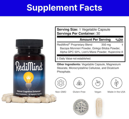Natural Cognitive Support and Brain Supplement, Vegan, Gluten-Free | Sharpens Memory, Focus, Concentration, and Recall While Promoting Mental Clarity and Cognitive Function, 30-Day Supply