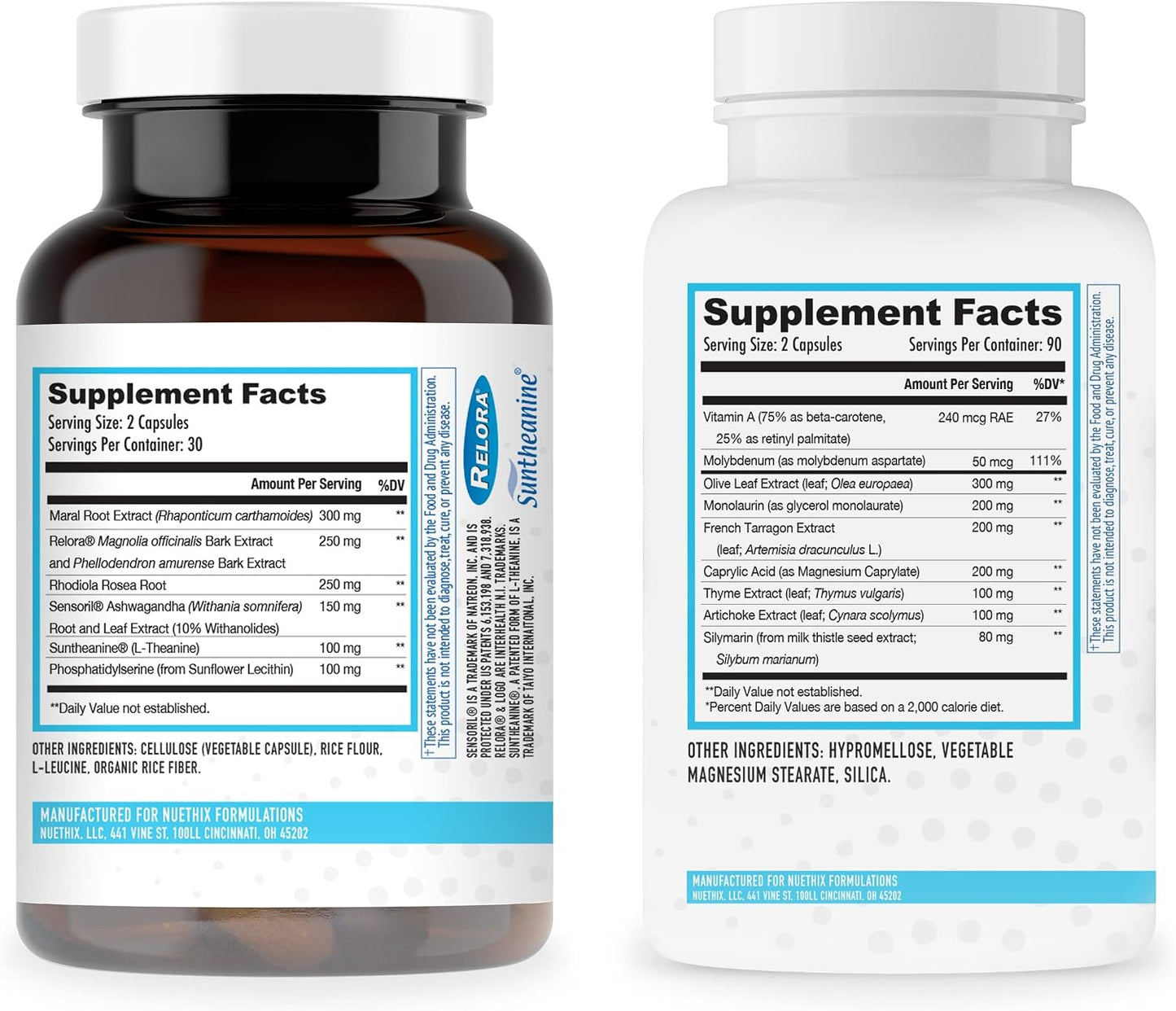 NuEthix Formulations Cortisol and Microbiome Balance Supplement Bundle: Cort-Eaze Cortisol-Control Supplement, 60 Capsules, 30 Servings and Gut Defender+, 180 Capsules, 90 Servings