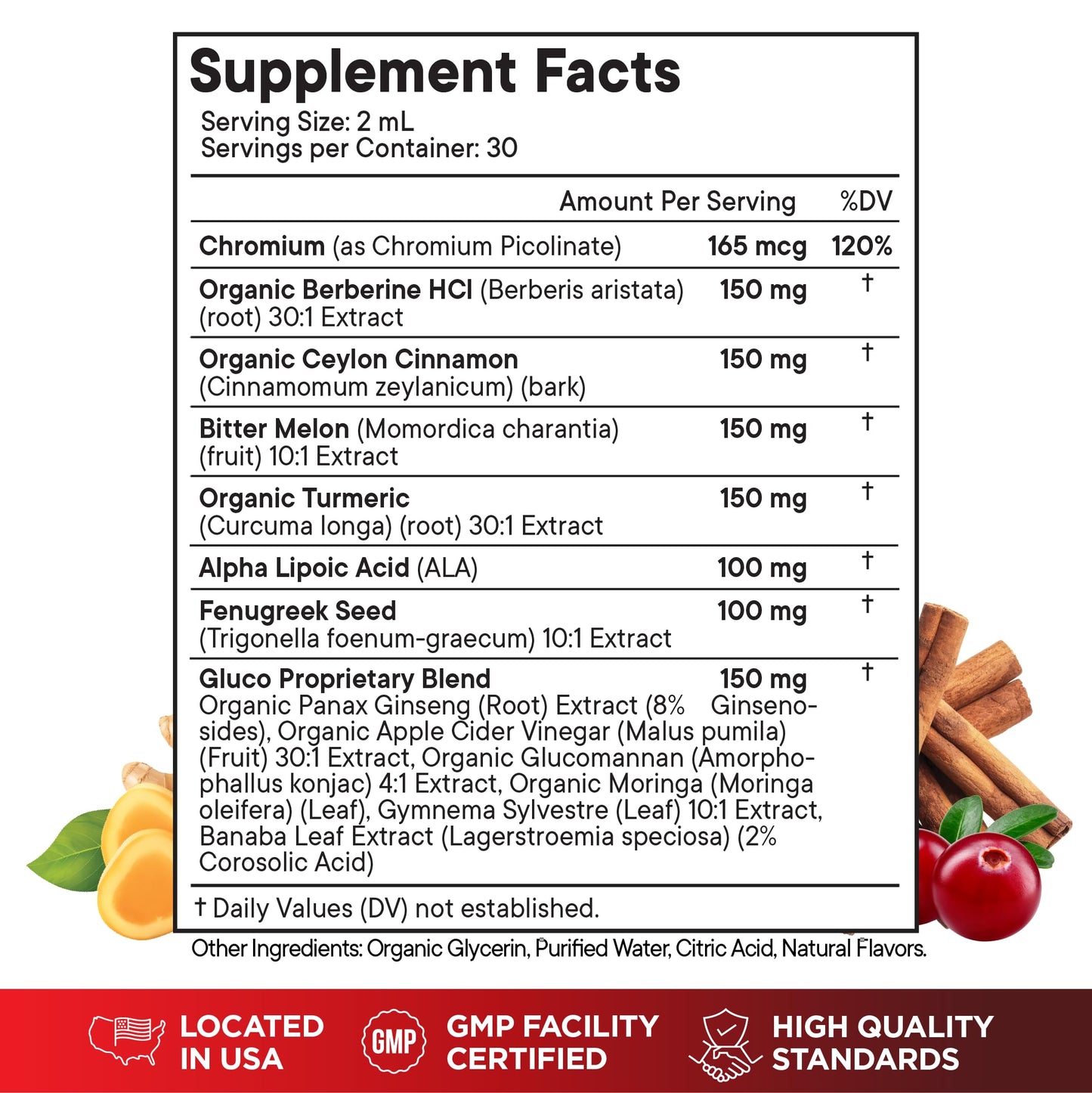 Berberine with Ceylon Cinnamon Supplement Liquid Drops + Bitter Melon Extract, Glucomannan, Gymnema, Chromium, Turmeric, Organic Panax Ginseng, Moringa 4oz