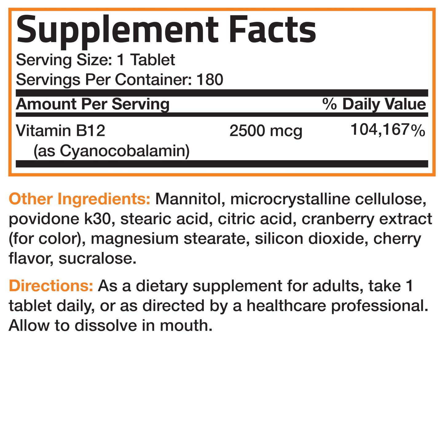 Vitamin B12 2500mcg Shot of Energy Fast Dissolve Chewable Tablets - Quick Release Cherry Flavored Sublingual B12 Vitamin - Supports Nervous System, Healthy Brain Function Energy Production – 90 Count