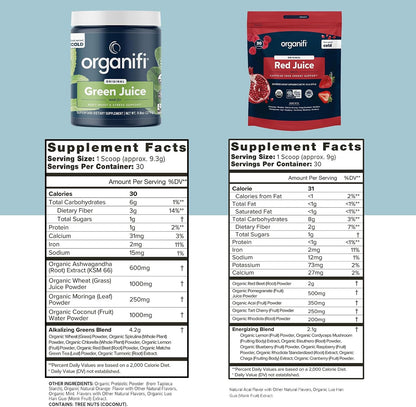 Organifi Green Juice and Red Juice Bundle - 30 Day Supply - Delicious, Refreshing Organic Superfood Supplement Powder With Antioxidants for Energy and Stress Relief Support - No GMO, Gluten, or Soy