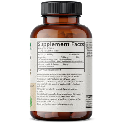 Futurebiotics Magnesium Glycinate + Ashwagandha, 60 Tablets | 2-in-1 Stress & Mood Support, High Absorption, Gentle On The Stomach, Non-GMO, Gluten Free, Soy Free