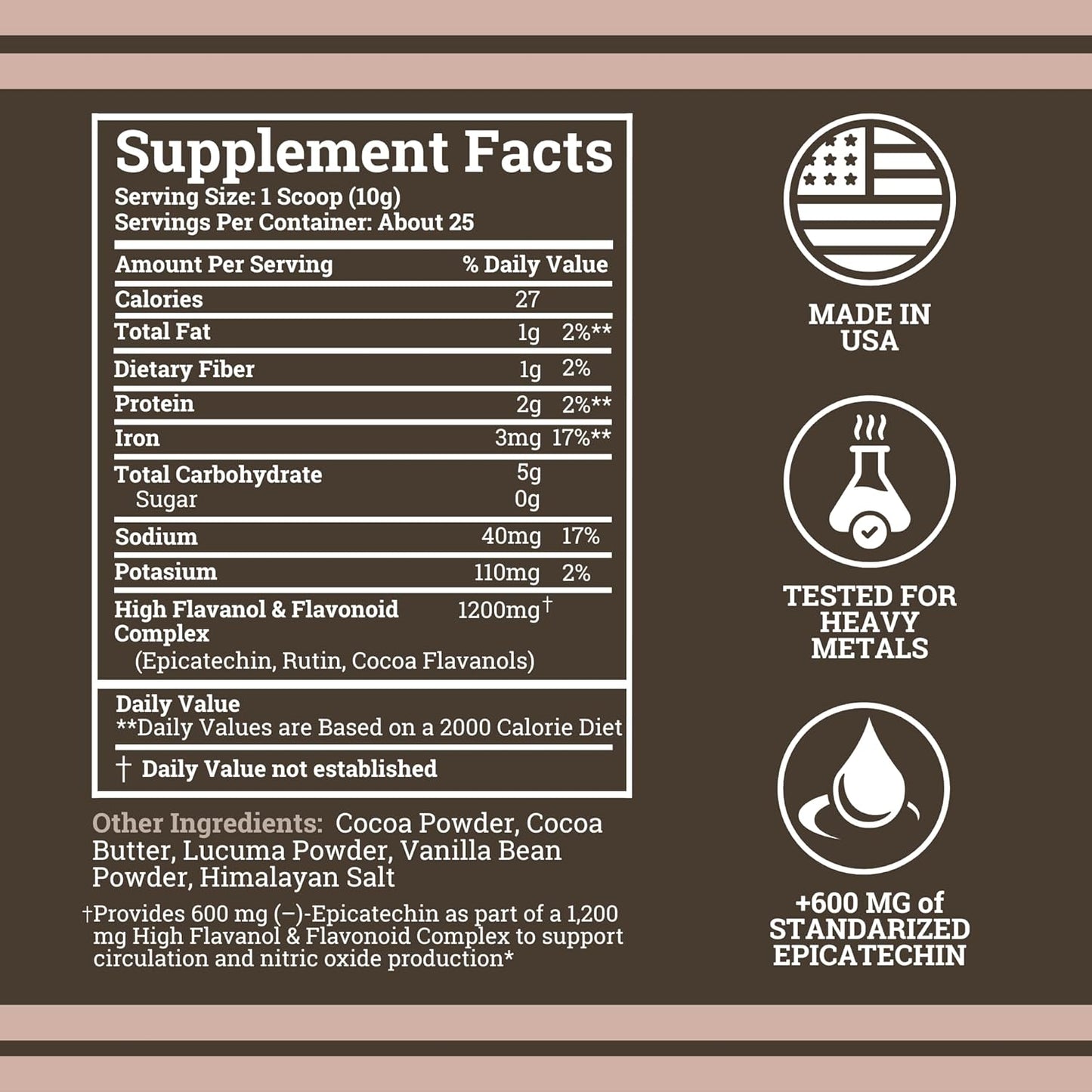 Black Forest High Flavanol Cocoa Powder - 1200mg Flavanols & Flavonoids with 600mg Epicatechin - 10X Concentrated Dark Cocoa Extract for Nitric Oxide and Wellness Support - Non-GMO Vegan