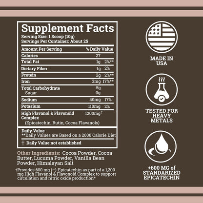 Black Forest High Flavanol Cocoa Powder - 1200mg Flavanols & Flavonoids with 600mg Epicatechin - 10X Concentrated Dark Cocoa Extract for Nitric Oxide and Wellness Support - Non-GMO Vegan
