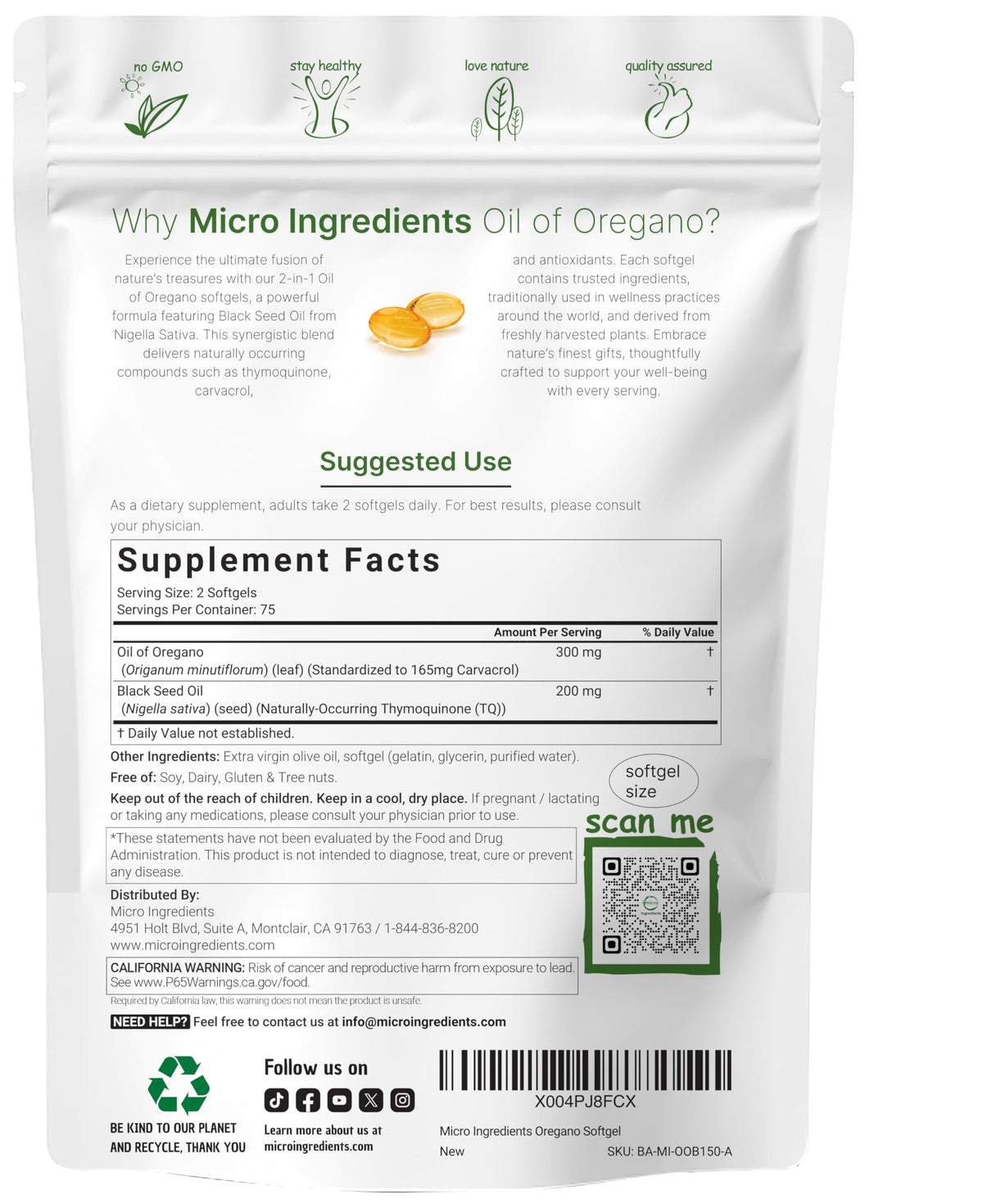 Micro Ingredients Oil of Oregano with Black Seed Oil, 300 Softgels | Naturally Occurring Carvacrol & Thymoquinone. 2-in-1 Oregano Oil Supplement. Non-GMO, Gluten Free, 3rd Party Tested.
