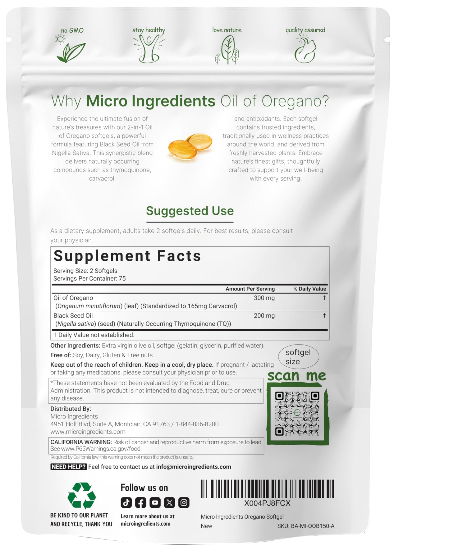 Micro Ingredients Oil of Oregano Softgels, 300 Count | 2 in 1 Formulated with Black Seed Oil | 4X Strength Carvacrol & Thymoquinone | Plant Based, Non-GMO