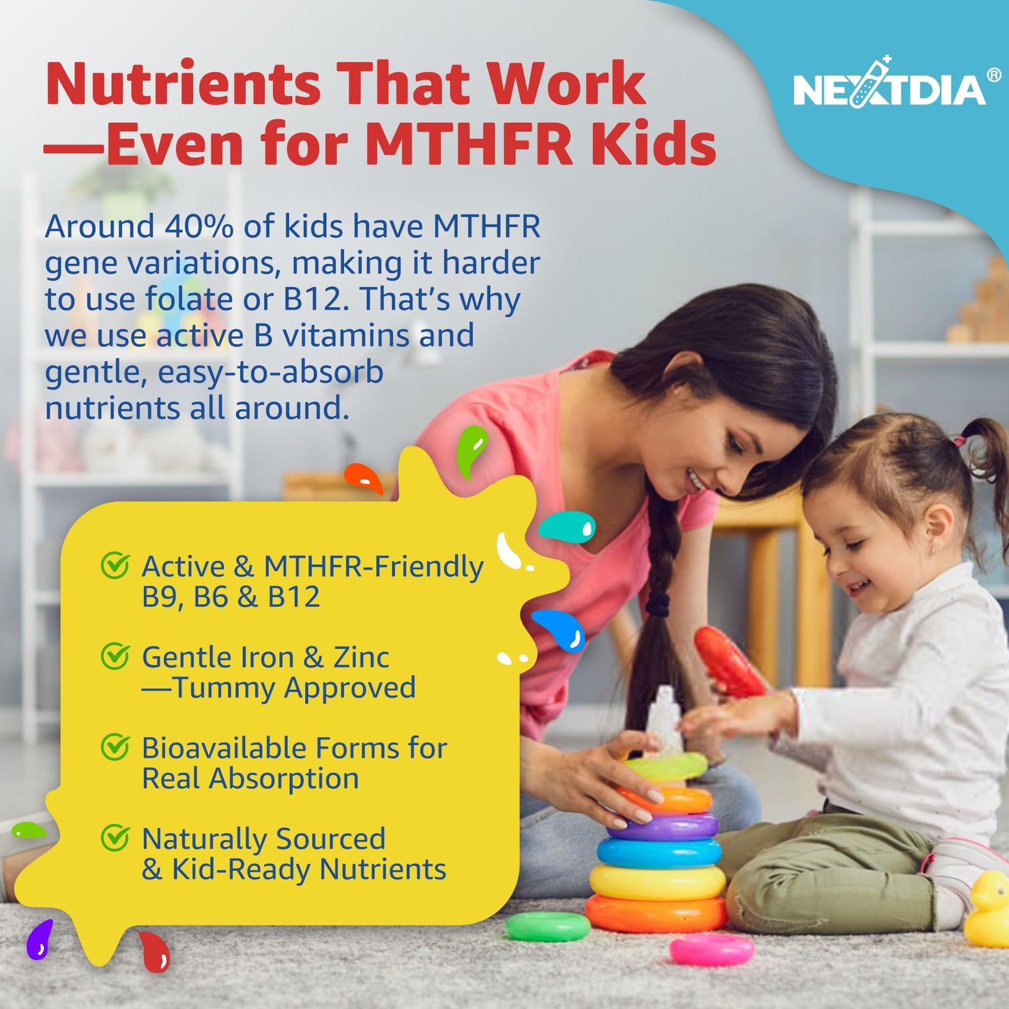 Kids Multivitamin Gummies with Iron, Sugar Free, Kids Daily Vitamins + Probiotics, Algae Omega 3 (EPA/DHA), A, C, D, Methyl B12, Folate, B6, Zinc, Biotin, for Healthy Growth, Immune Support, 60 Count