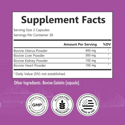 Primal Beef Organ Supplement for Women - Grass-Fed, 60 Capsules