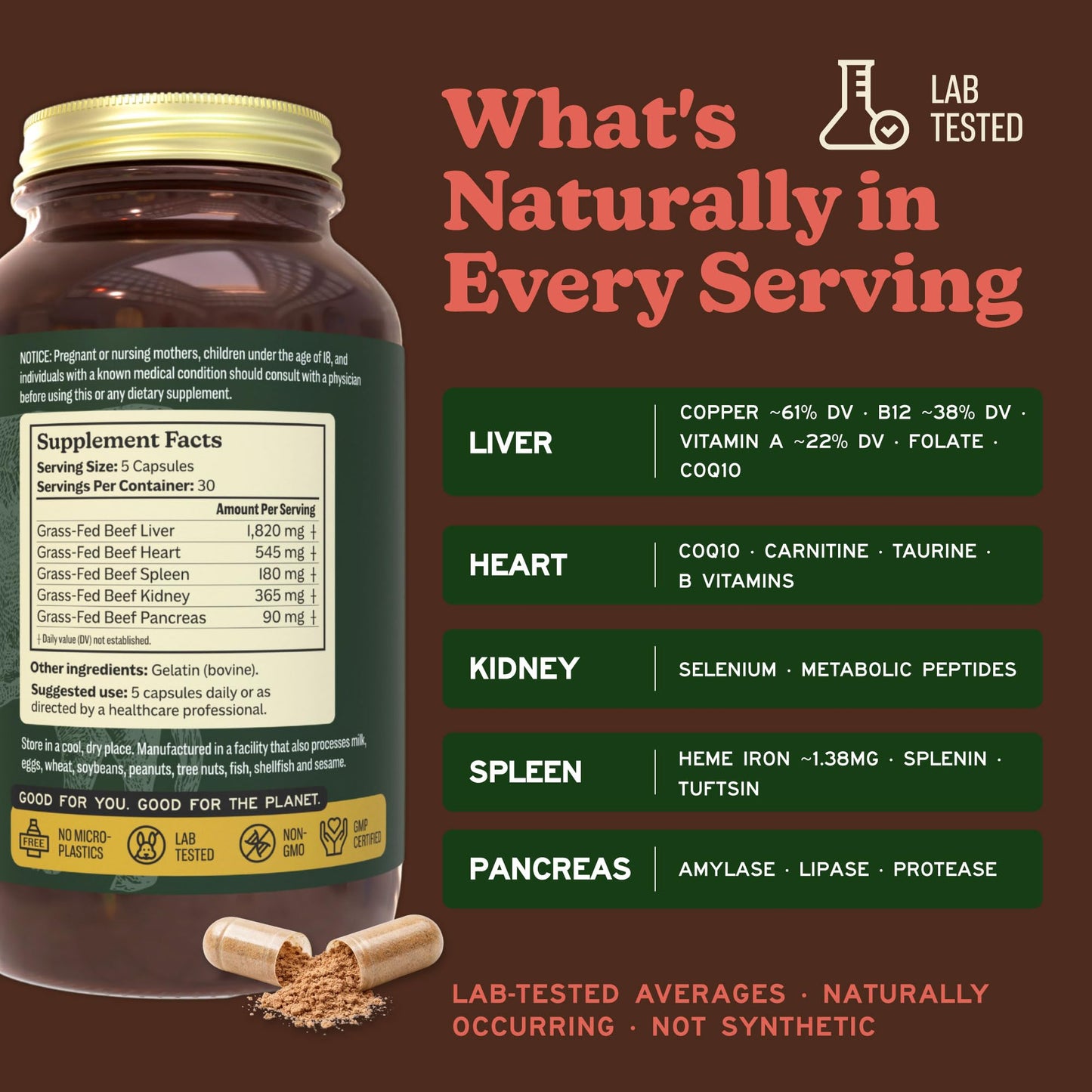 MK Supplements Grass-Fed Desiccated Beef Liver, Non-Defatted, Made in USA | 3,000mg per serving, 150 capsules, 30 servings, freeze-dried, regeneratively raised, amber glass bottle, family owned