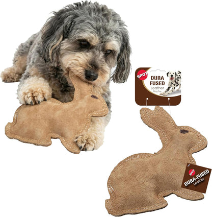 SPOT Dura-Fused Leather Rabbit Dog Toy – Durable Real Leather & Jute Chew Toy with Squeaker, Double-Stitched for Moderate Chewers, Small & Medium Dogs, 7.5in