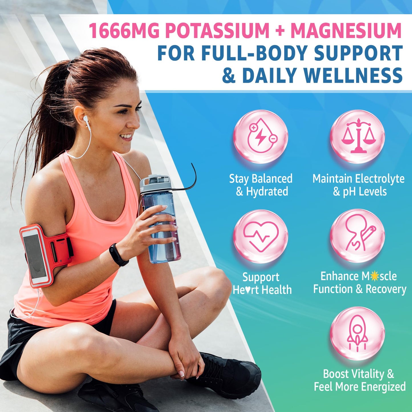 Potassium Citrate 1666mg Gummies + Magnesium Glycinate + Zinc, Potassium Supplement for Adults Women Men, Sugar Free Electrolyte Balance Gummies w/B6, B12 & C for Hydration, Leg Cramps & Energy, 60Cts