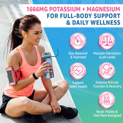 Potassium Citrate 1666mg Gummies + Magnesium Glycinate + Zinc, Potassium Supplement for Adults Women Men, Sugar Free Electrolyte Balance Gummies w/B6, B12 & C for Hydration, Leg Cramps & Energy, 60Cts