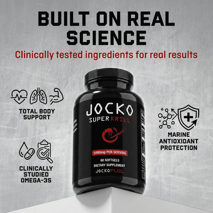 Jocko Fuel Antarctic Krill Oil Omega 3 Fatty Acid Supplements DHA & EPA - 1000mg Softgels - Supports Joints, Mobility & Mental Function (60 Softgels)