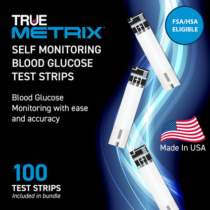 TRUE METRIX Self Monitoring Blood Glucose Test Strips, 100 Count | Blood Glucose Test Strips Compatible with TRUE METRIX Family of Self Monitoring Blood Glucose Meters, Value Pack