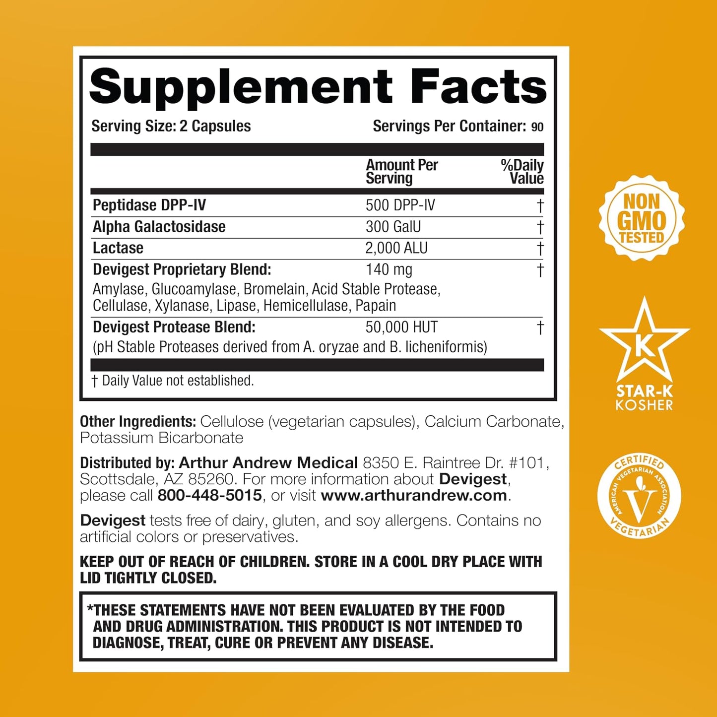 Arthur Andrew Medical - Devigest ADS, Advanced Digestive Support, Relief for Lactose Intolerance and Casein Sensitivities, Vegan, Non-GMO, 180 Capsules | Advanced Digestive Support, Relief For Lactose, Gluten, & Dairy Intolerance, & Casein Sensitivities,