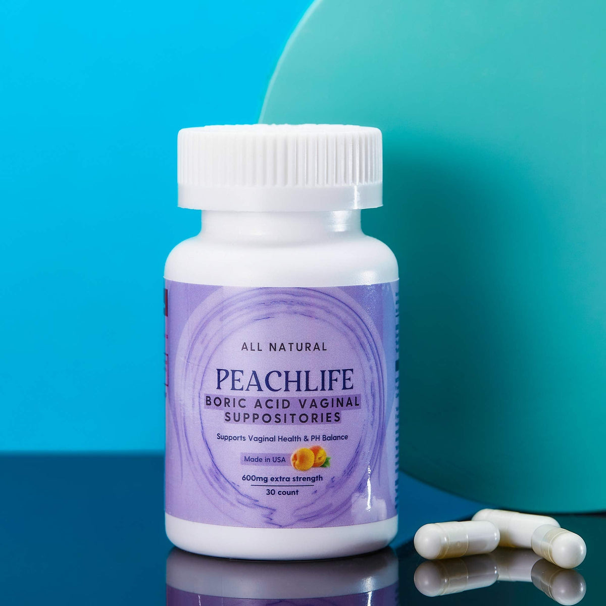 Peachlife Boric Acid Suppositories in Vegetable Capsules - USA Made - Vaginal pH