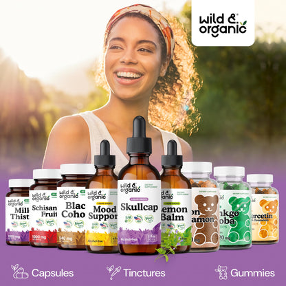 Wild & Organic Skullcap Herb Tincture - Skullcap Supplement for Mood Support - Relaxing Liquid Extract Drops - Vegan, Sugar & Alcohol-Free - 4 fl oz
