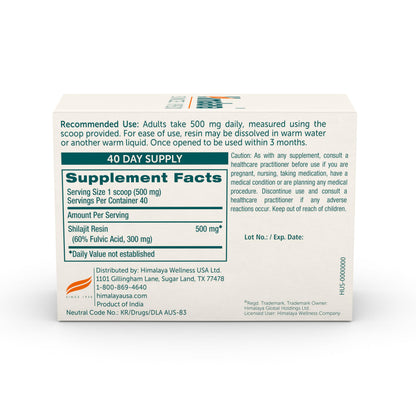 Himalaya Shilajit - Herbal Energy Supplements with Fulvic Acid and Trace Minerals, from Shilajit Resin, Vegan, Non-GMO, Gluten Free, 250 mg, 60 Capsules