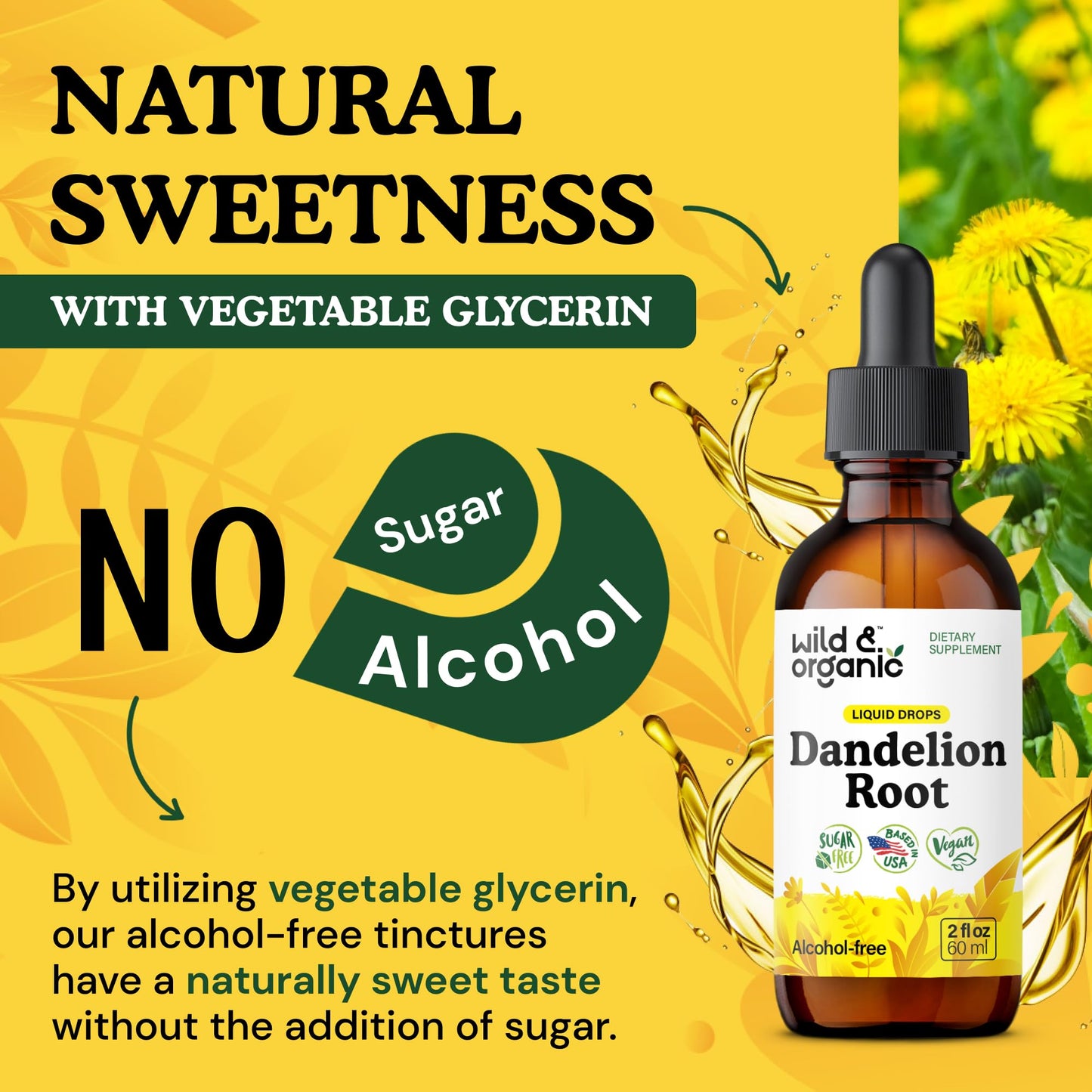 Wild & Organic Dandelion Root Extract Drops - Liver Cleanse Detox - Herbal Dandelion Tincture - Liver Support Supplement - Add to Tea - Vegan, Sugar & Alcohol-Free Liquid Drops - 4 fl oz