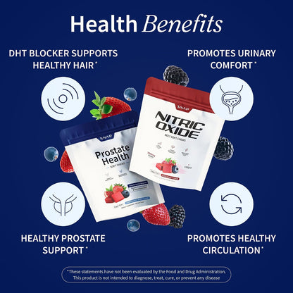 Snap Supplements Prostate Health + Nitric Oxide Bundle, 60 Soft Chews Each | Plant Sterols, Stinging Nettle Root & Reishi Mushroom + Beet Root Natural Chews, Pomegranate-Berry + Mixed Berry Flavors