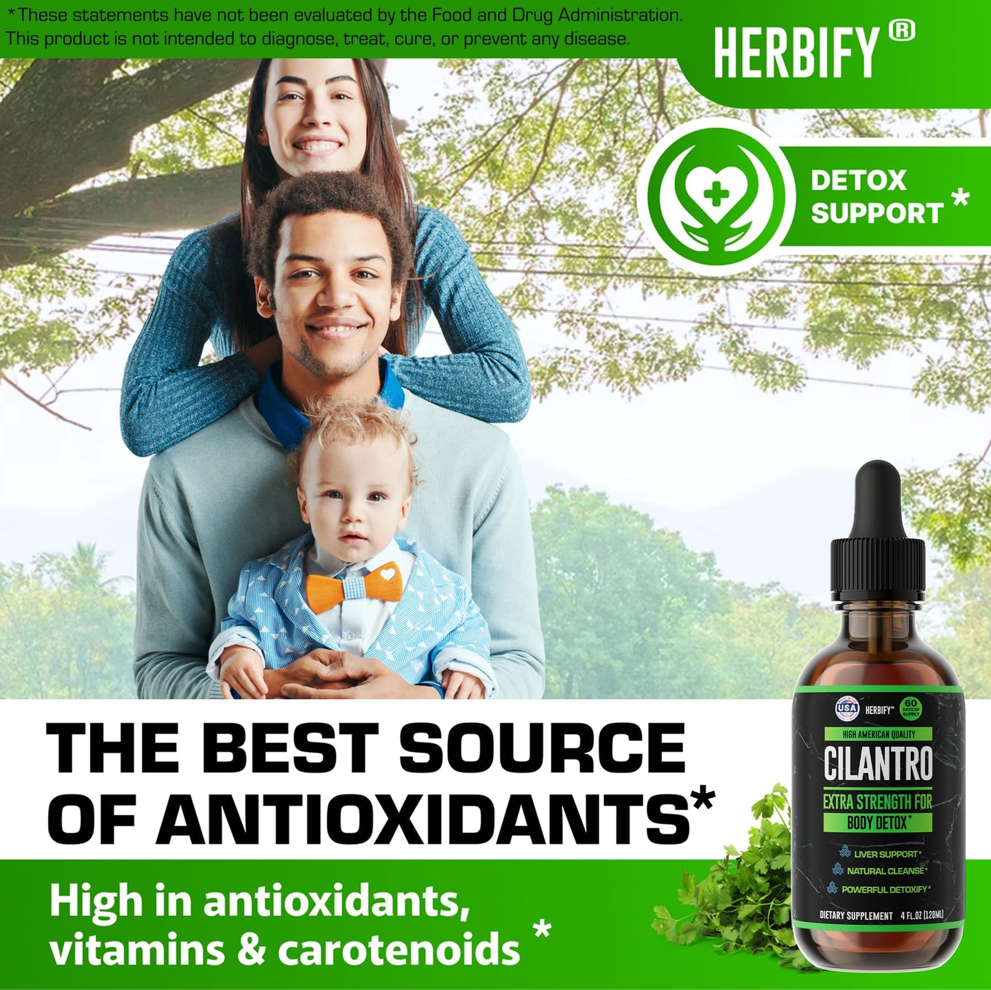 HERBIFY Cilantro Tincture - Herbal Cilantro Supplement for Detox - Rich Source of Antioxidants - Supports Heart and Body Cleanse - Made in USA - Cilantro Extract 4 Fl Oz