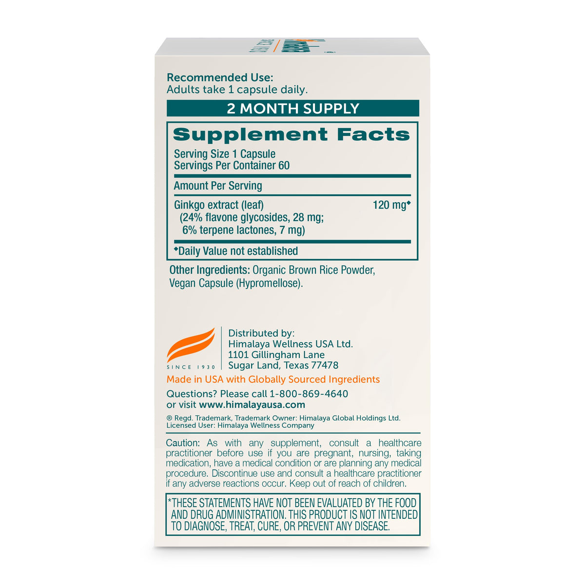 Himalaya Ginkgo Biloba Capsules, 120mg, Ginkgo Biloba Supplements for Brain Memory and Focus Support, Ginkgo Biloba Extract - Vegan, Gluten Free, 60 Capsules