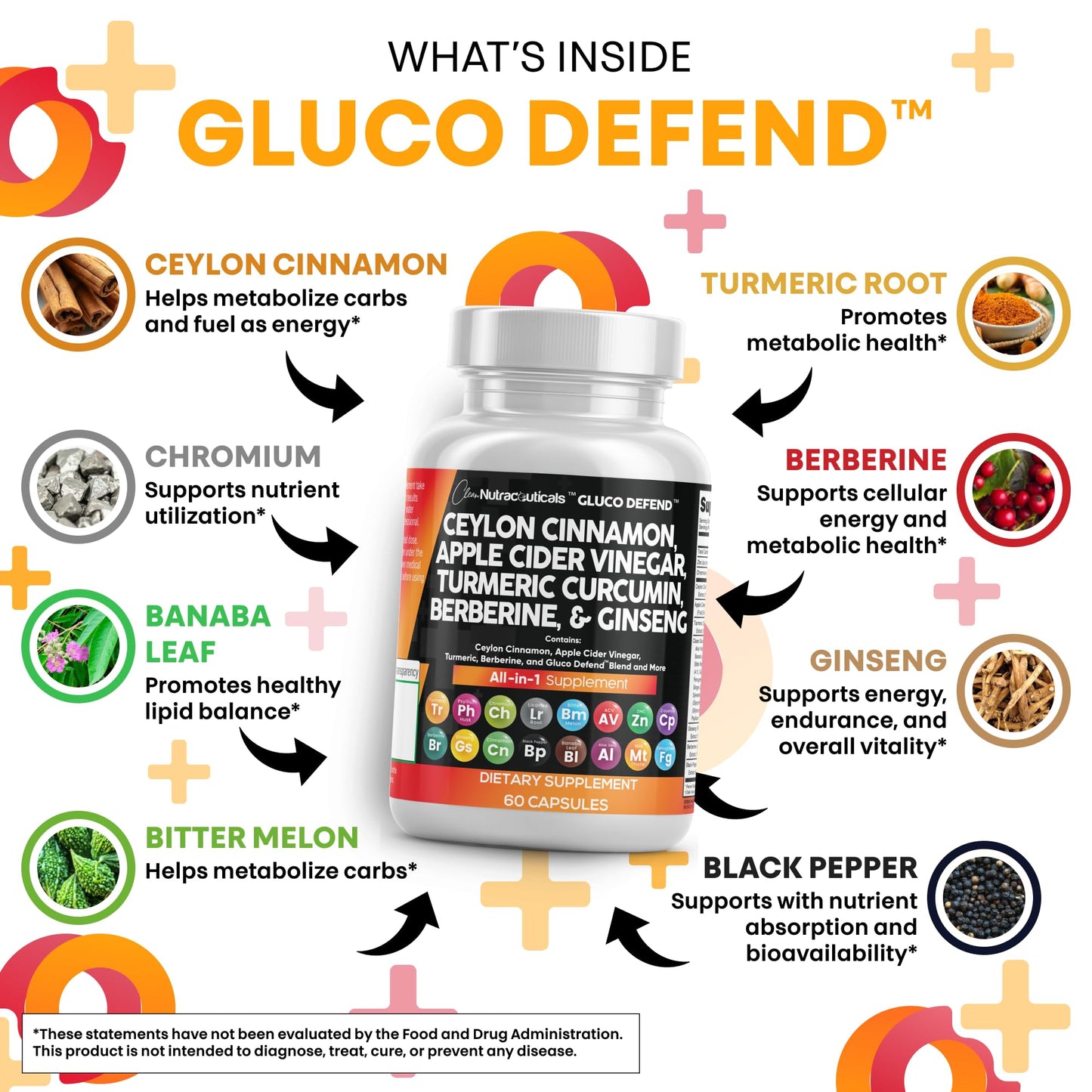 Clean Nutraceuticals Ceylon Cinnamon Capsules + Berberine Turmeric Apple Cider Vinegar Ginseng Bitter Melon (Karela) Gymnema Milk Thistle Fenugreek Supplement Pills Powder for Men & Women