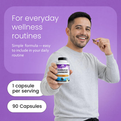NaturaLife Labs Sambucus Elderberry Capsules – with Vitamin C & Zinc – Immune Support Supplement – 90 Vegan Capsules – Non-GMO & Gluten-Free