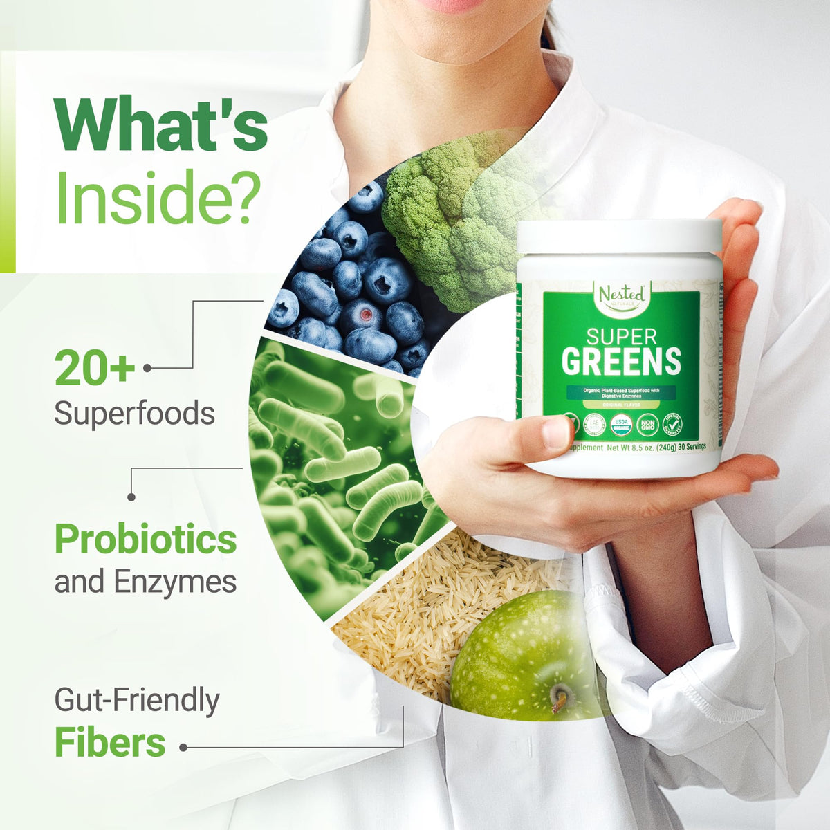 Super Greens Daily Greens Superfood Powder - Certified USDA Organic Green Powder