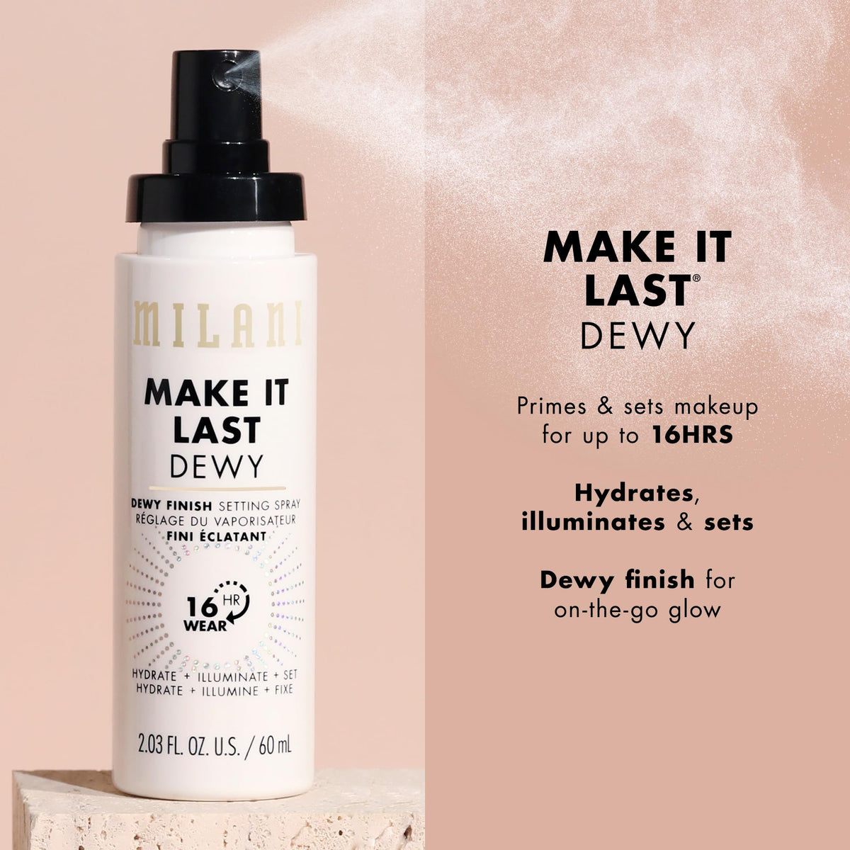 Milani Make It Last Dewy - Dewy Finish Setting Spray - 3 in 1- Hydrate + Illuminate + Set