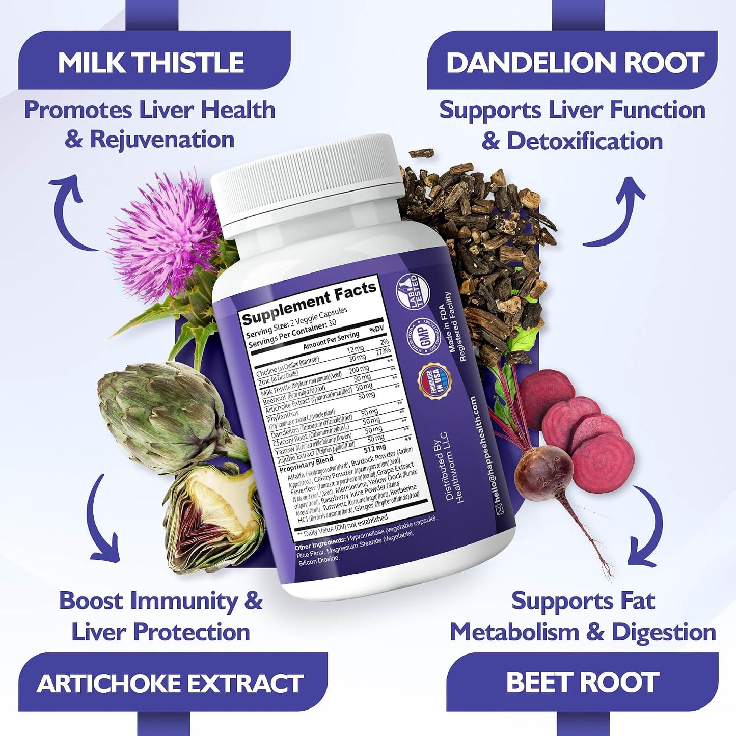 Happee Liver Cleanse Detox & Repair Supplement with Milk Thistle Extract - Flush Toxins & Renew Health - Vegan, Made in USA, 60 Capsules