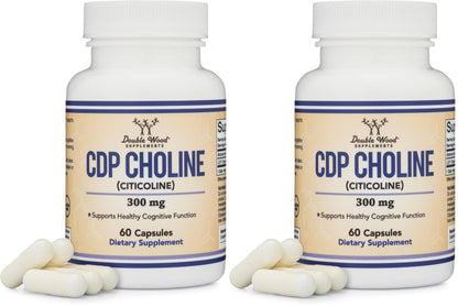Double Wood Supplements CDP Choline (Citicoline) Supplement, Pharmaceutical Grade, Third Party Tested (60 Capsules 300mg)