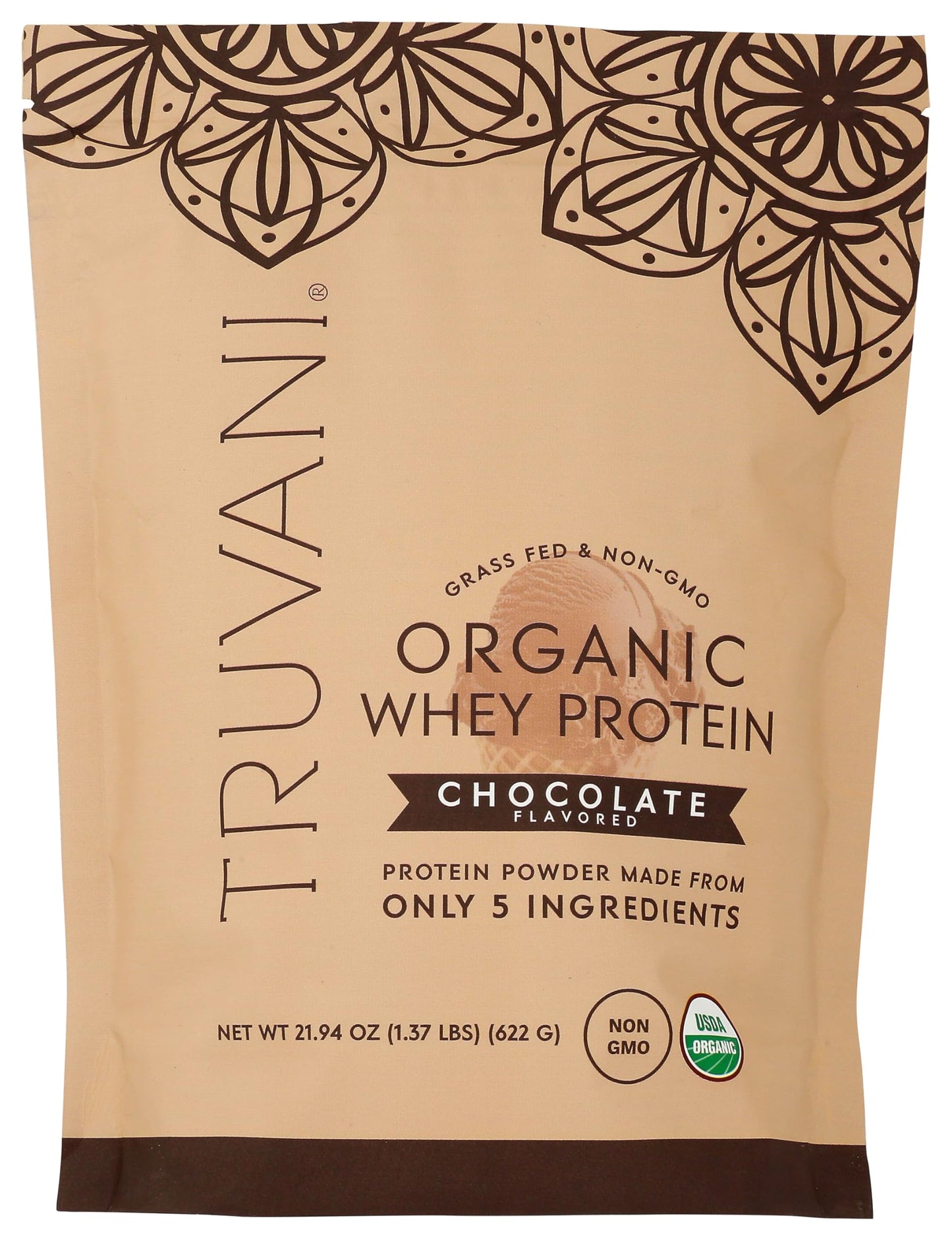 Truvani Organic Whey Protein Powder | Vanilla | 20 Servings | 20g Grass Fed Whey Protein | USDA Organic & Non-GMO | Gluten Free | No Gums, No Soy, No Stevia, No Added Sugars