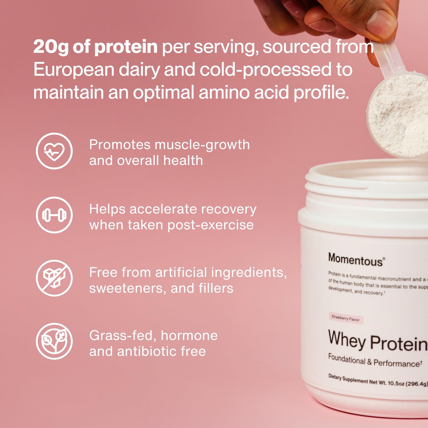 Momentous Essential Grass-Fed Whey Protein Powder - 20 g Whey Isolate Protein - NSF Certified for Sport - Gluten-Free - 25 Servings for Essential Everyday Use - Vanilla - Package May Vary