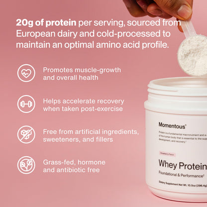 Momentous Essential Grass-Fed Whey Protein Powder - 20 g Whey Isolate Protein - NSF Certified for Sport - Gluten-Free - 25 Servings for Essential Everyday Use - Vanilla - Package May Vary