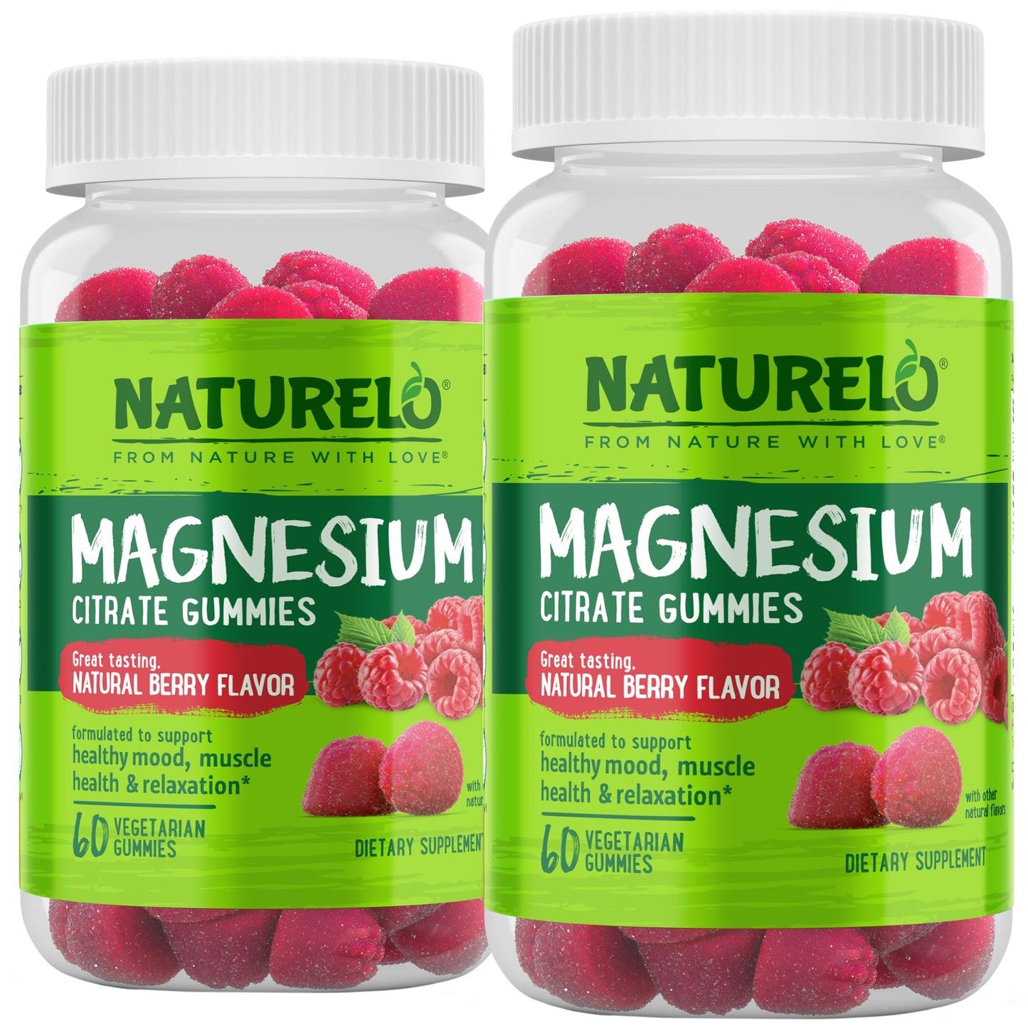 NATURELO Magnesium Citrate Gummies - for Calm & Relaxation Support, Natural Berry Magnesium Gummies, 60 Vegetarian Gummies
