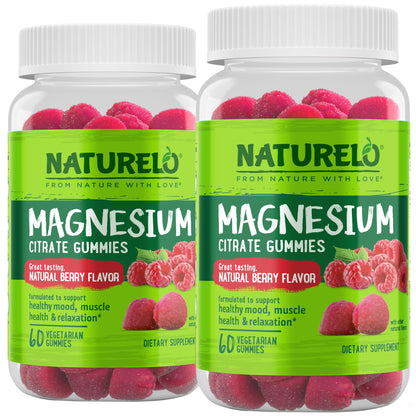 NATURELO Magnesium Citrate Gummies - for Calm & Relaxation Support, Natural Berry Magnesium Gummies, 60 Vegetarian Gummies