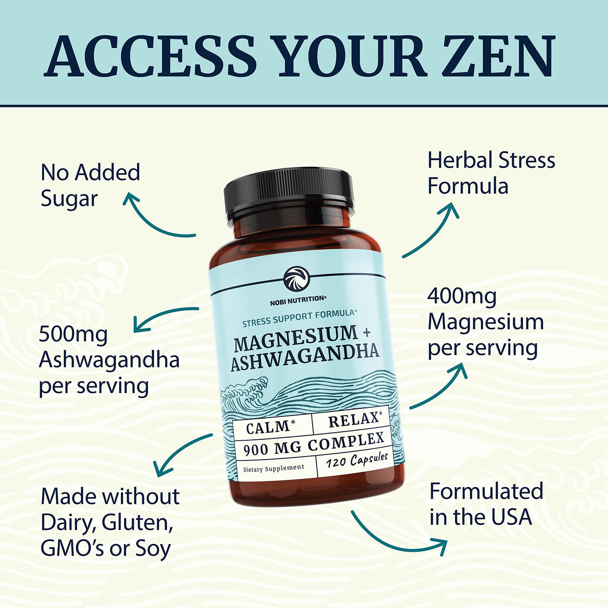 Magnesium Ashwagandha | Calming Magnesium Supplement for Adults | Relax, Rest