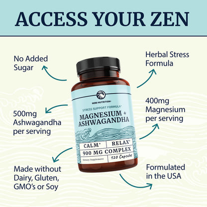Magnesium Ashwagandha | Calming Magnesium Supplement for Adults | Relax, Rest