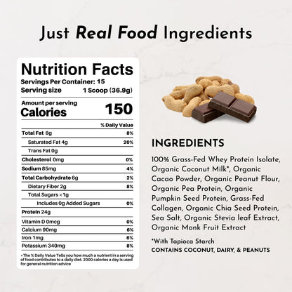 JUST INGREDIENTS Vanilla Bean Protein Powder – 20-Serving Blend with 100% Grass-Fed Whey & Organic Plant Proteins – Real Vanilla Bean & Cinnamon – Supports Muscle Recovery, Energy*
