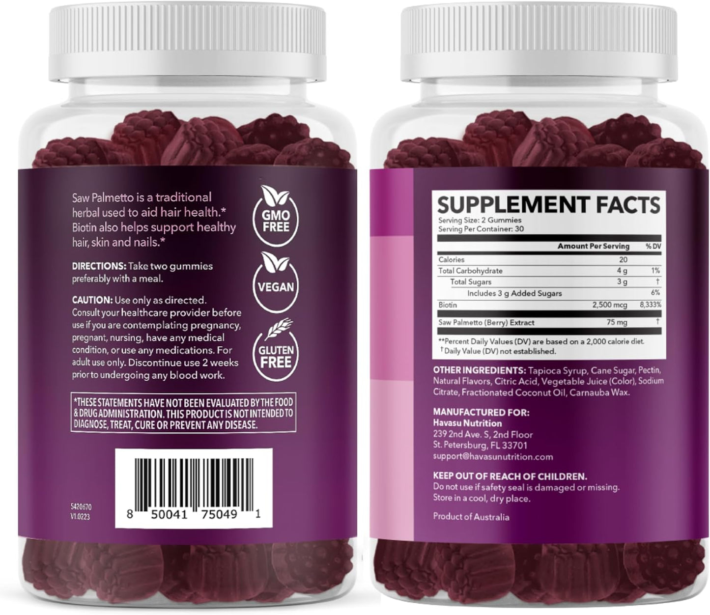 Saw Palmetto Gummies for Women, Raspberry, 60ct, 2500mcg Biotin | DHT Blocker & Hair, Skin, Nail Health Gummies, Supports Stronger-Looking Hair, Raspberry Flavor, 1 Month Supply