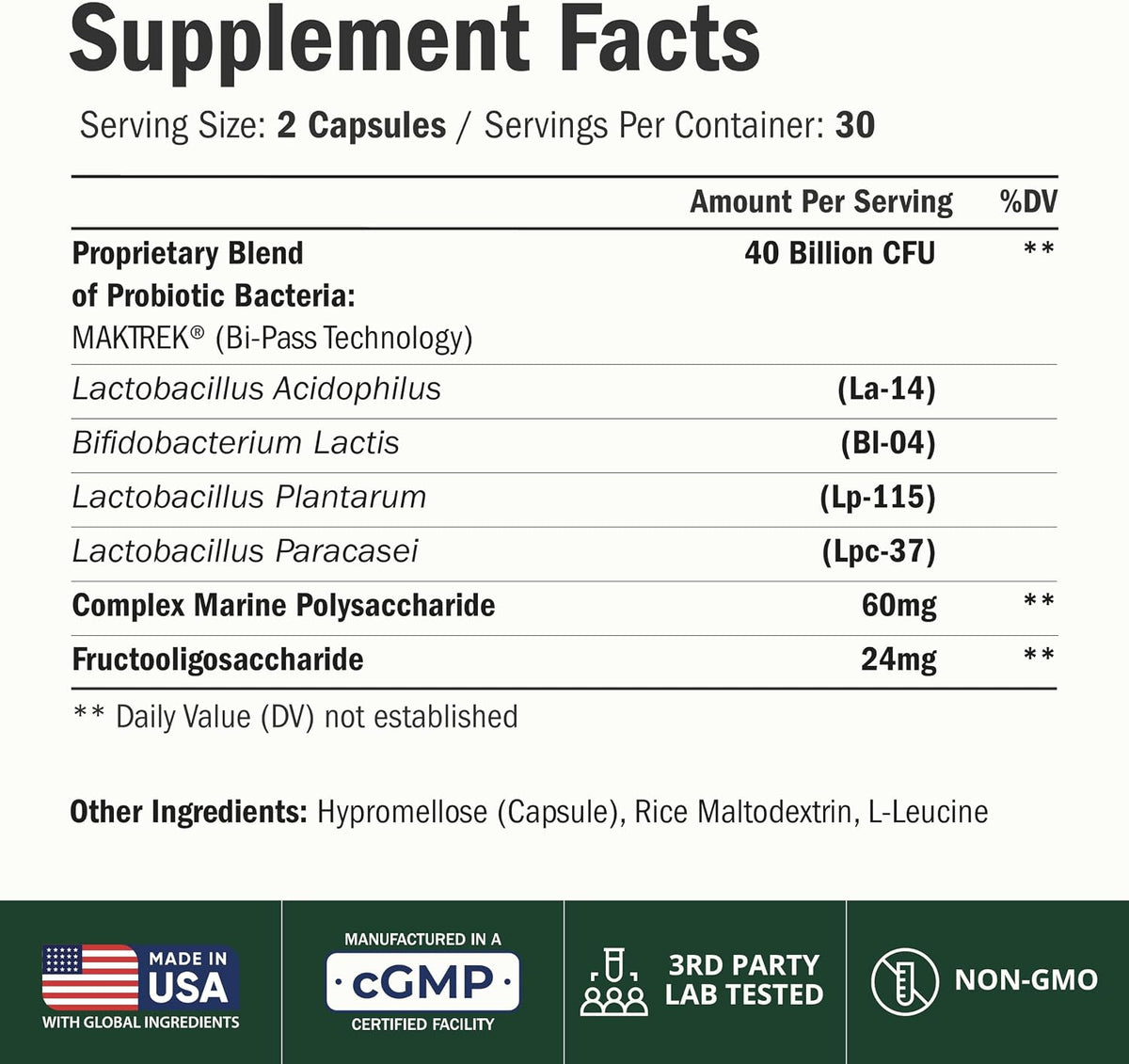 Probiotics for Women & Men, 40 Billion CFU Prebiotics for Gut Health 60 Ct