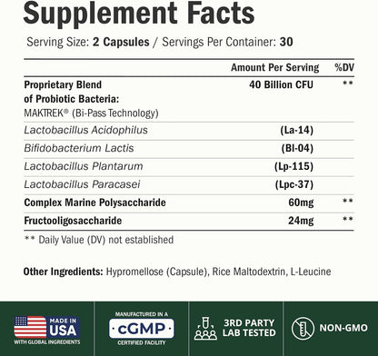 Probiotics for Women & Men, 40 Billion CFU Prebiotics for Gut Health 60 Ct