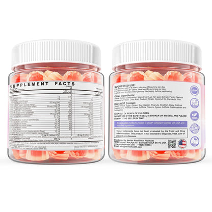 Kids Multivitamin Gummies + Calcium, Probiotics, Vitamin D3, C, Methylated B12 & Methylfolate, B6, A, K2, E, Zinc, Prebiotics for Children Ages 4+, Clean & Sugar Free, for Nutritional Support, 60 Cts