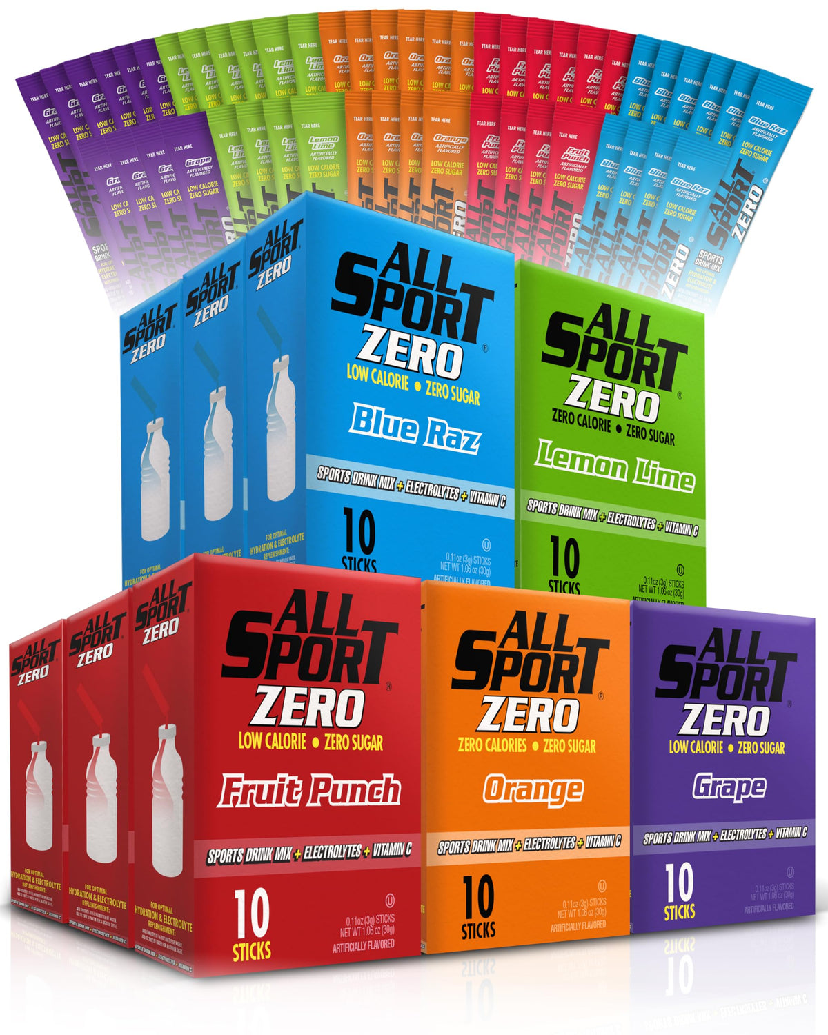 All Sport Zero Variety Powder Sticks, Sugar Free Electrolytes (Pack of 50)