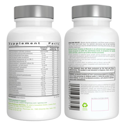 Igennus Methylated Prenatal Multivitamin for Women, Folate for MTHFR, High Absorption, Pure & Clean, Gentle Iron, Choline, Calcium & Magnesium, Vegan Pregnancy Vitamins, Halal, Non-GMO, 60 Tablets