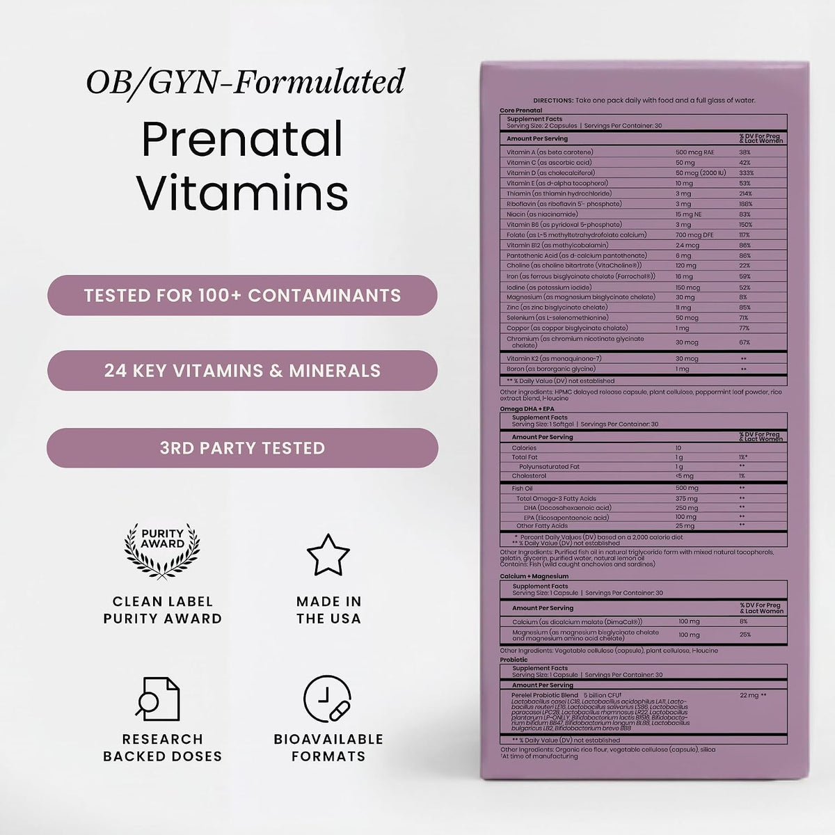Perelel Birth Prep Bundle, 3rd Trimester Prenatal Vitamin Pack, Sleep Support, & Choline Boost