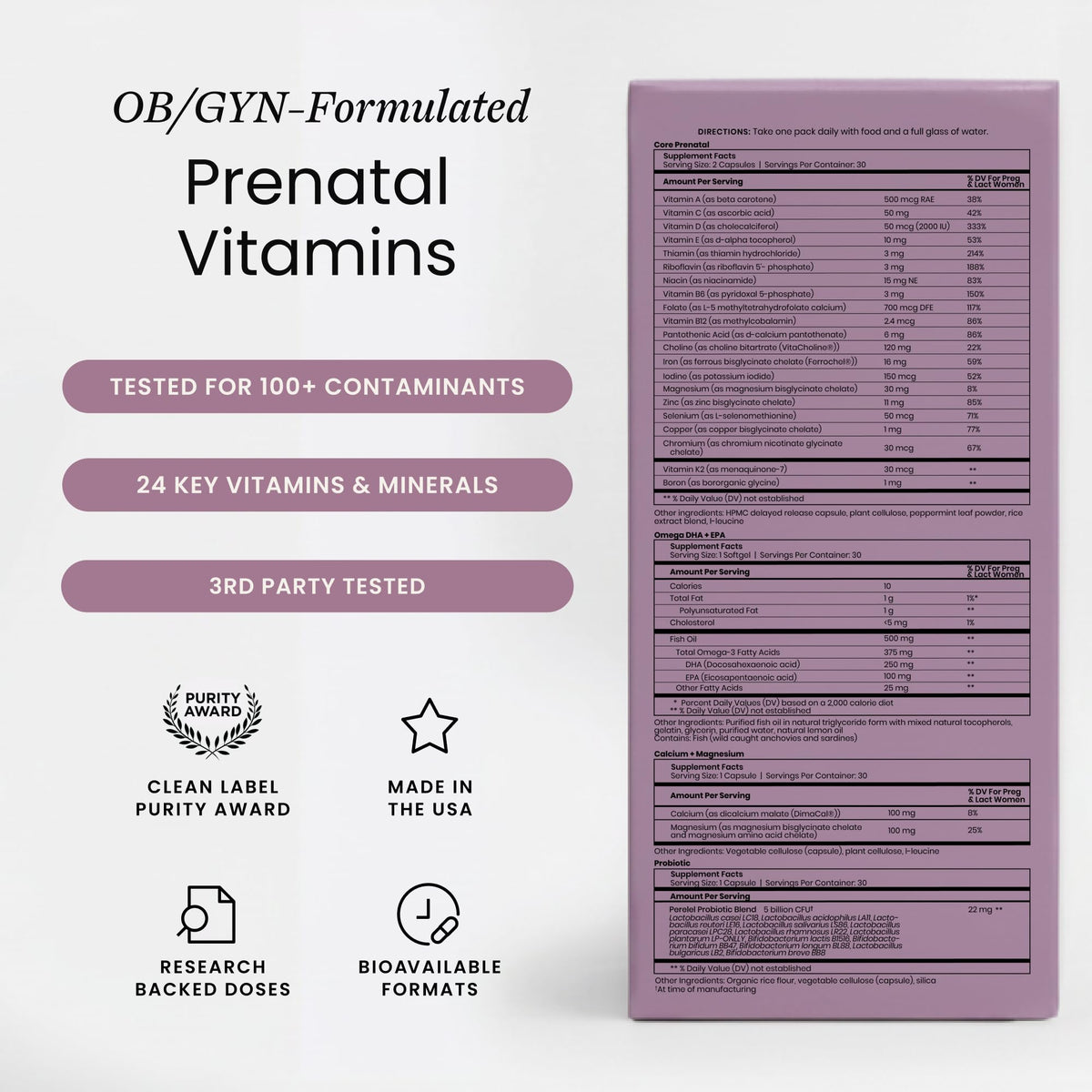 Perelel 1st Trimester Prenatal Vitamins for Women, Folate, Omega 3, Iron