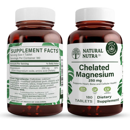 Natural Nutra Chelated Magnesium Oxide 250mg- High Absorption for Strong Bones, Heart Health, Improves Dental Health, Energy Boost, Gluten-Free, Non-GMO, 90Tablets in BPA-Free Recyclable Glass Bottles