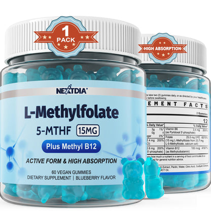 L-MethylFolate 15mg & Methyl B12 Gummies, Methylated B1, B2, B6 Multivitamins - Active 5-MTHF & High Absorption - Supports MTHFR Gene, Cognition, Homocysteine Levels, Folate Metabolism, Vegan, 120 Cts